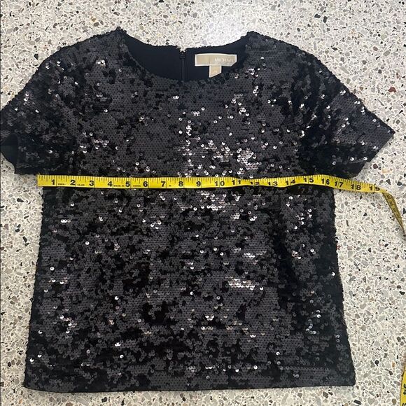 Michael Kors black sequin short sleeve top blouse XS back zip - Picture 5 of 8